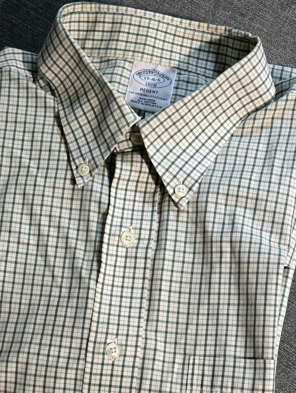 Brooks Brothers 1818 Regent Non Iron Button Down Shirt Men XL Green Check Cotton